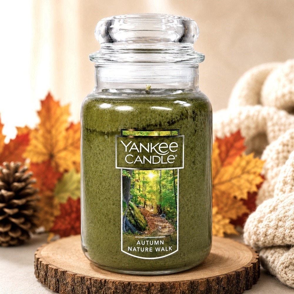 Yankee Candle Autumn Nature Walk Large 22oz Jar Candle Green Retired Fall NEW